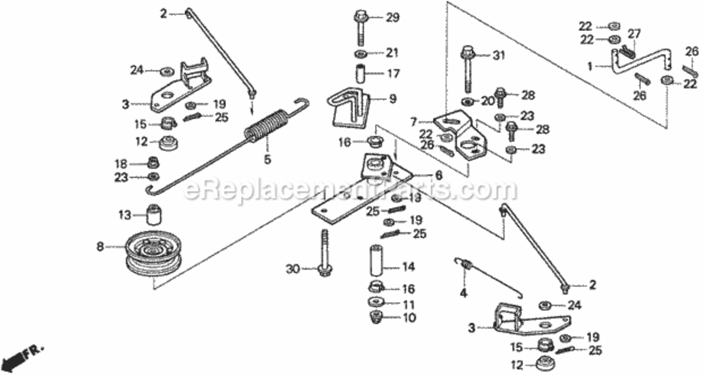 Tensioner Arm Diagram and Parts List for Type HMAVIN# MZBF-6200001 Honda Lawn Tractor