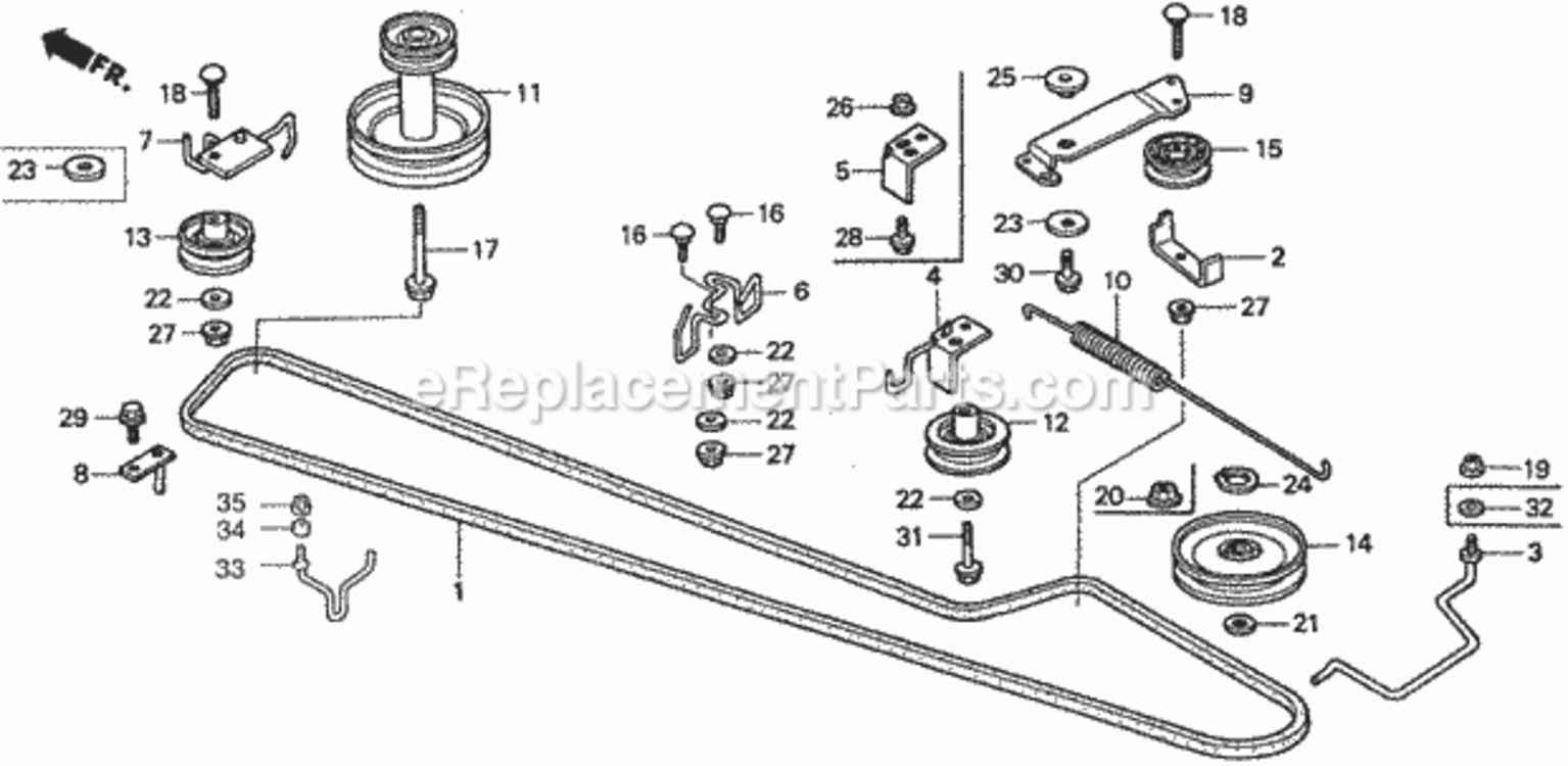 Transmission Pulley Diagram and Parts List for Type HMAVIN# MZBF-6200001 Honda Lawn Tractor