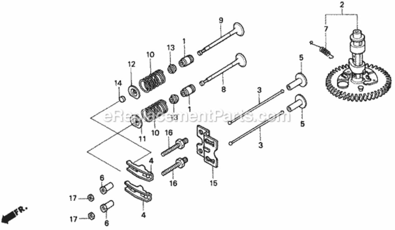 Camshaft + Valve Diagram and Parts List for Type HMAVIN# MZBF-6200001 Honda Lawn Tractor