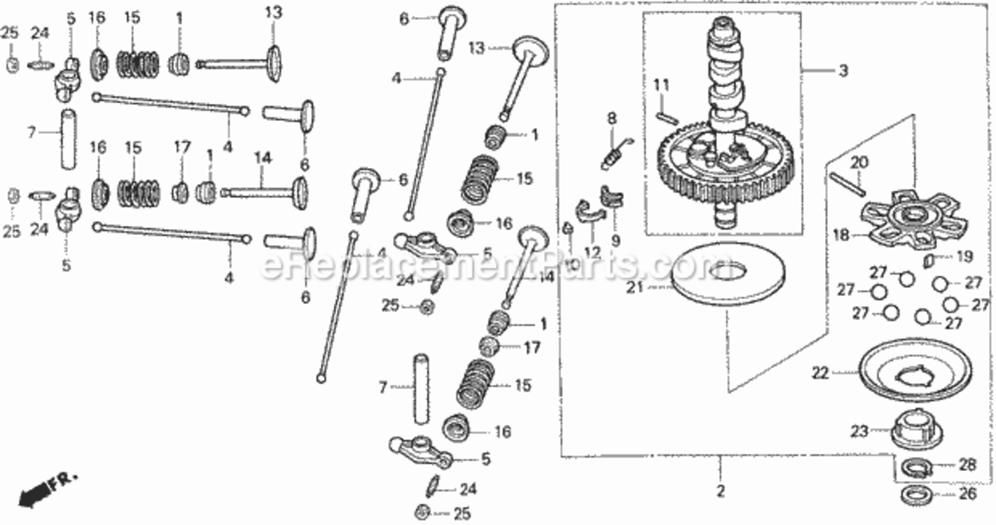 Camshaft Diagram and Parts List for Type H38AVIN# MZCH-6000001 Honda Lawn Tractor