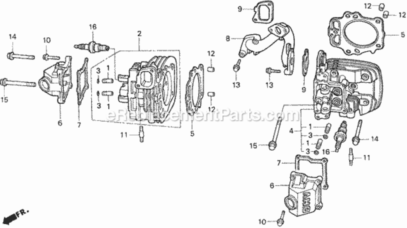 Cylinder Head Diagram and Parts List for Type H48AVIN# MZCJ-6000001 Honda Lawn Tractor