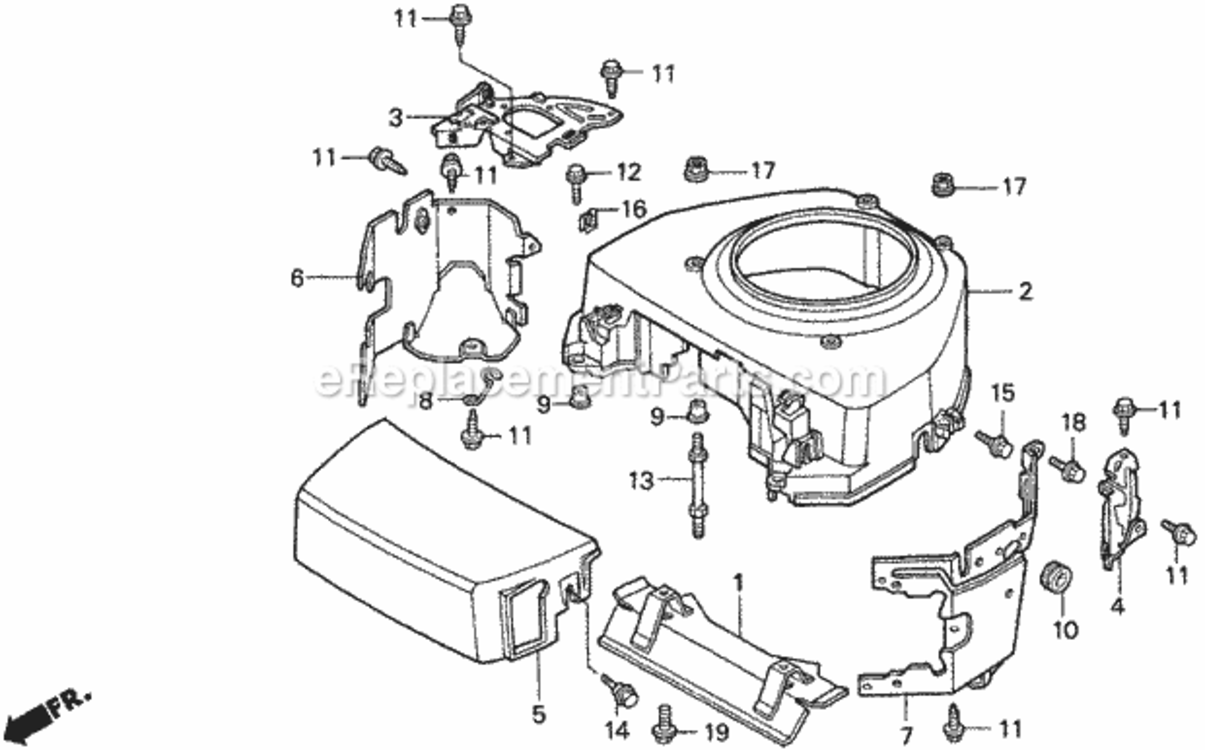Fan Cover Diagram and Parts List for Type H48AVIN# MZCJ-6000001 Honda Lawn Tractor