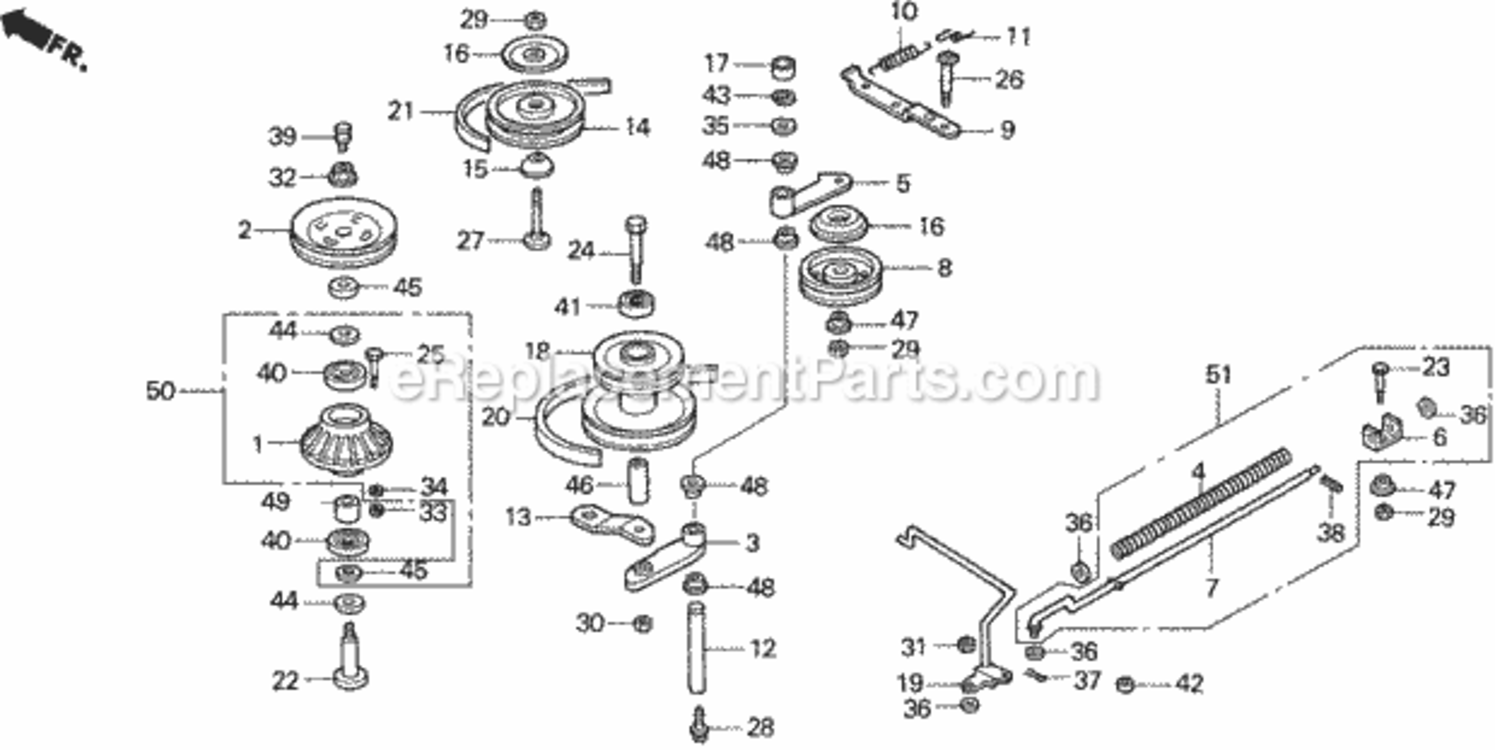Blade Shaft + Blade Pulley Diagram and Parts List for Type H48AVIN# MZCJ-6000001 Honda Lawn Tractor