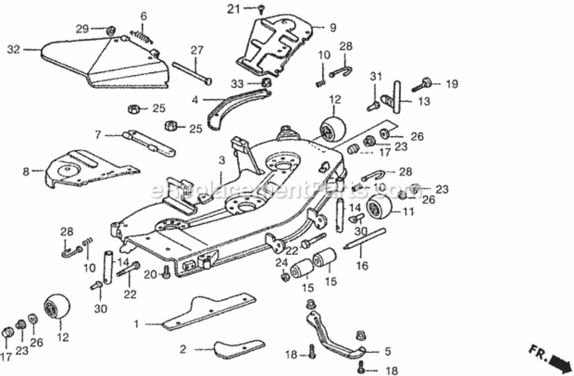 Cutter Housing Diagram and Parts List for Type H48AVIN# MZCJ-6000001 Honda Lawn Tractor