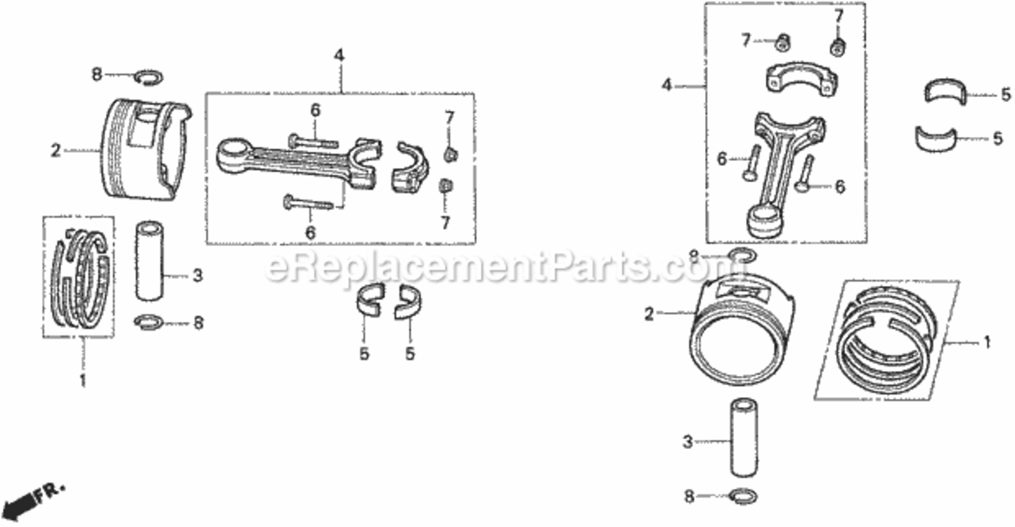 Piston Diagram and Parts List for Type H48AVIN# MZCJ-6000001 Honda Lawn Tractor