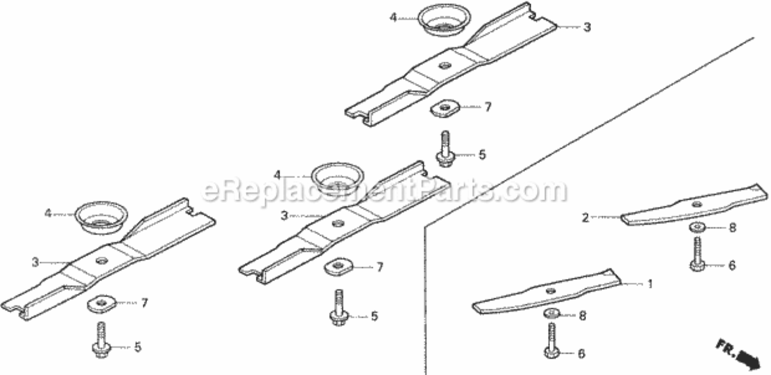 Rotary Blade Diagram and Parts List for Type H48AVIN# MZCJ-6000001 Honda Lawn Tractor