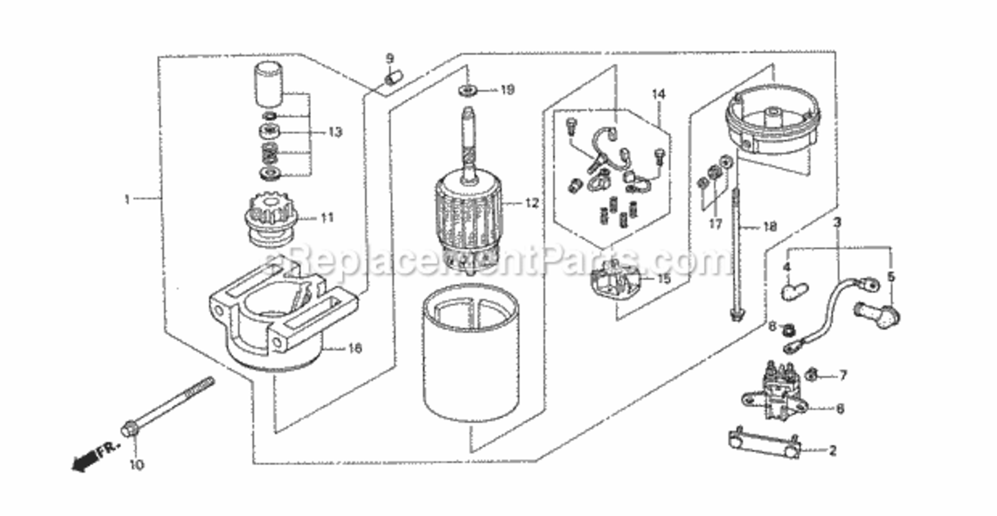 Starter Motor Diagram and Parts List for Type H48AVIN# MZCJ-6000001 Honda Lawn Tractor