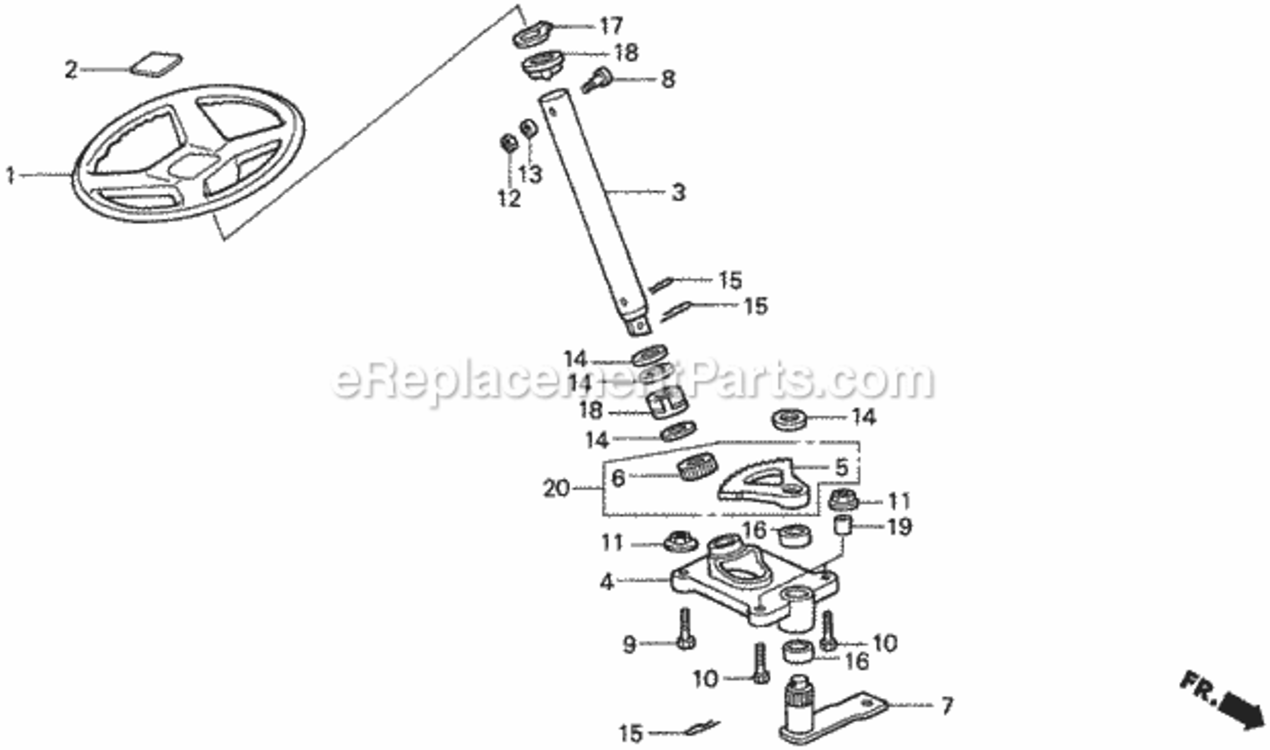 Steering Wheel Diagram and Parts List for Type H48AVIN# MZCJ-6000001 Honda Lawn Tractor