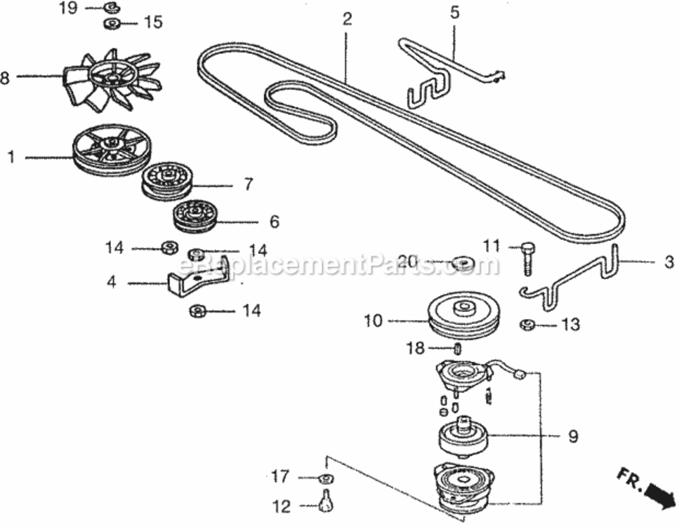 Transmission Pulley Diagram and Parts List for Type H48AVIN# MZCJ-6000001 Honda Lawn Tractor