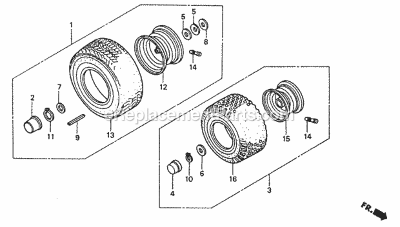 Wheel Diagram and Parts List for Type H48AVIN# MZCJ-6000001 Honda Lawn Tractor