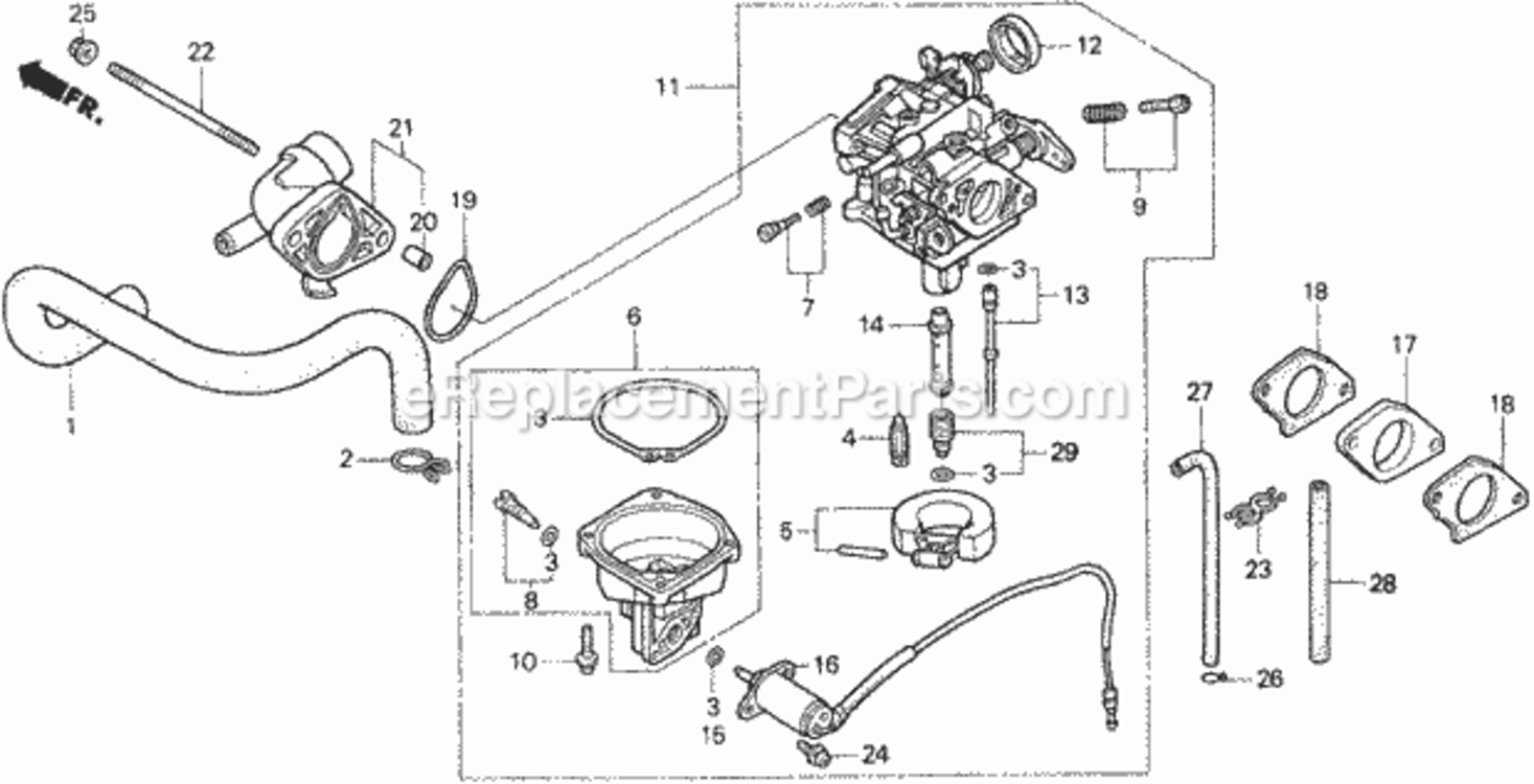 Carburetor Diagram and Parts List for Type H48AVIN# MZCJ-6000001 Honda Lawn Tractor
