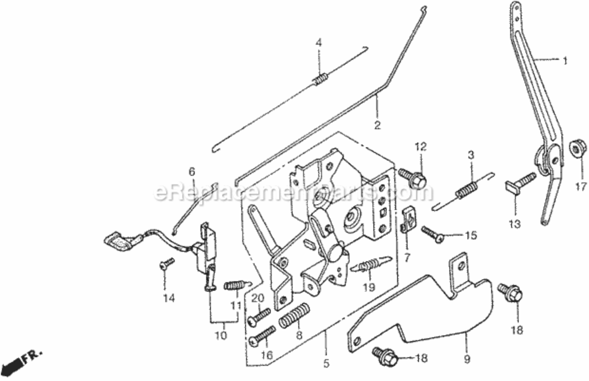 Control 1 Diagram and Parts List for Type SXAVIN# MZAK-6000001 Honda Lawn Mower