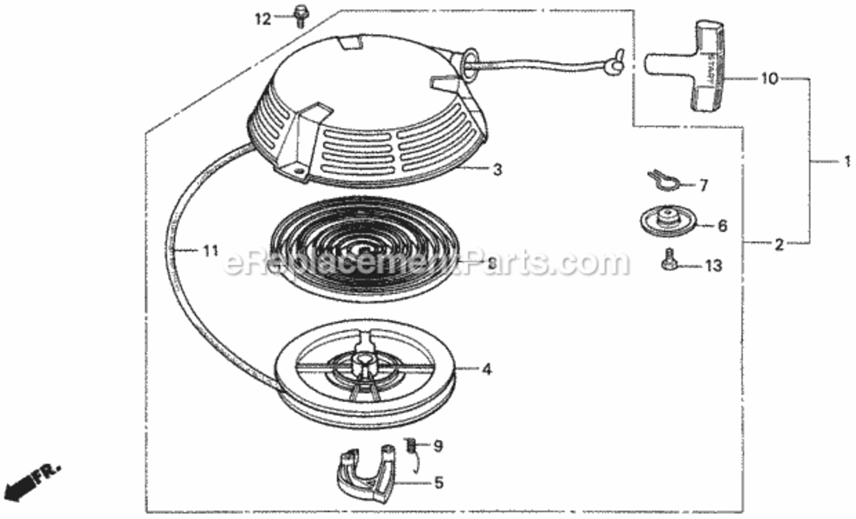 Recoil Starter 1 Diagram and Parts List for Type HMAVIN# MZAM-6000001 Honda Lawn Mower