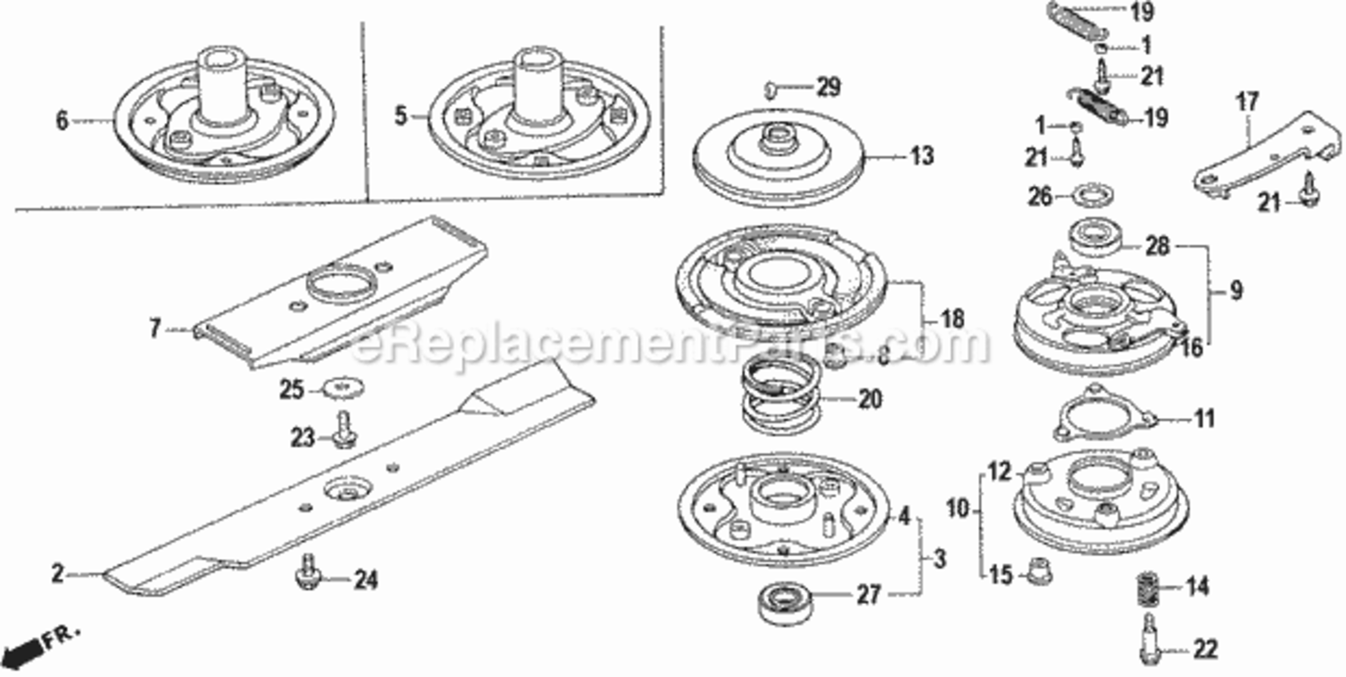 Rotary Blade Diagram and Parts List for Type HMAVIN# MZAM-6000001 Honda Lawn Mower