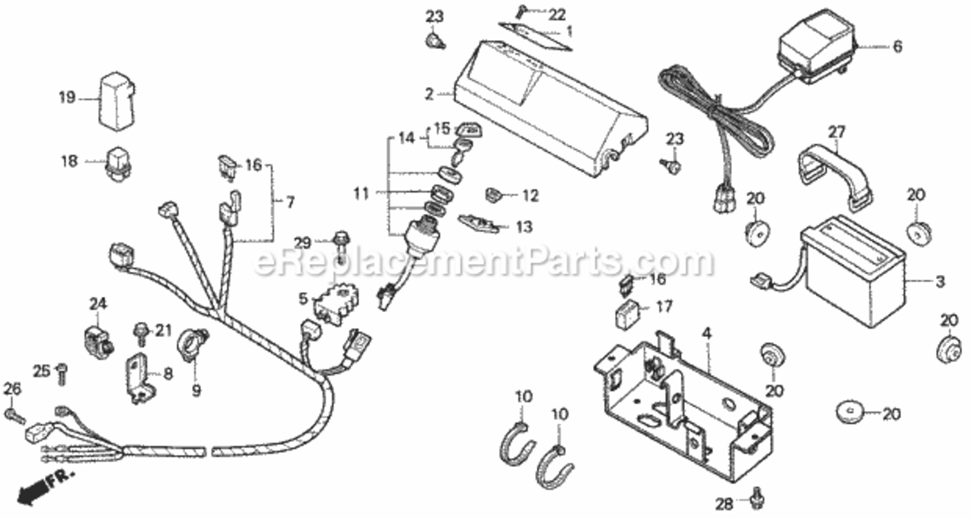 Control Panel Diagram and Parts List for Type HMAVIN# MZAM-6000001 Honda Lawn Mower