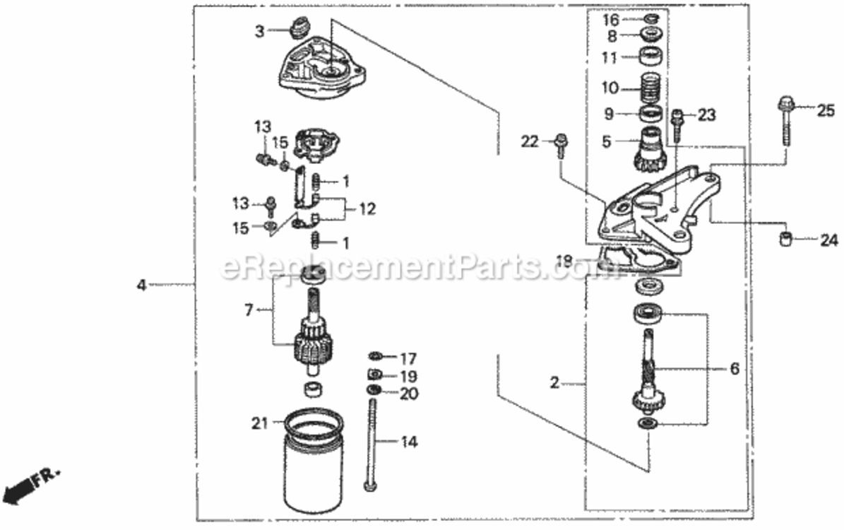 Starter Motor Diagram and Parts List for Type HMAVIN# MZAM-6000001 Honda Lawn Mower