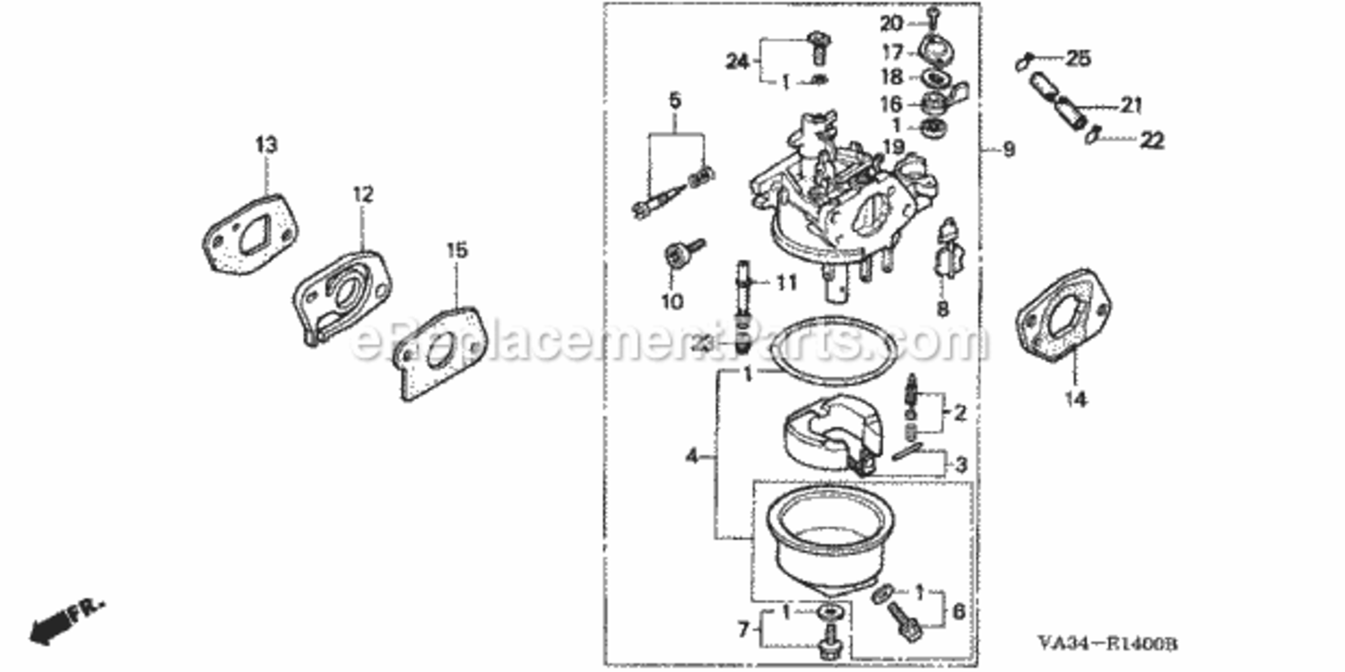 Carburetor Diagram and Parts List for Type HMAVIN# MZAM-6000001 Honda Lawn Mower
