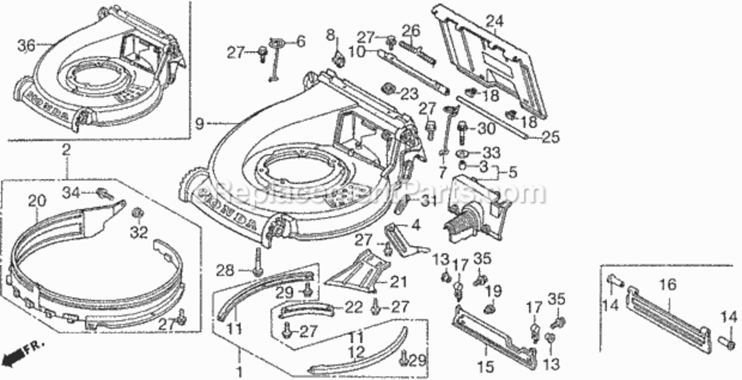 Cutter Housing Diagram and Parts List for Type HMAVIN# MZAM-6000001 Honda Lawn Mower
