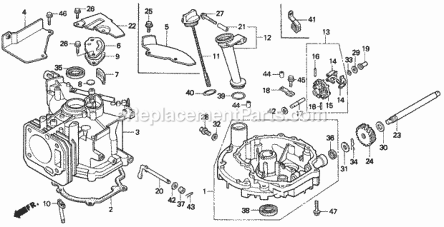 Cylinder Diagram and Parts List for Type HMAVIN# MZAM-6000001 Honda Lawn Mower
