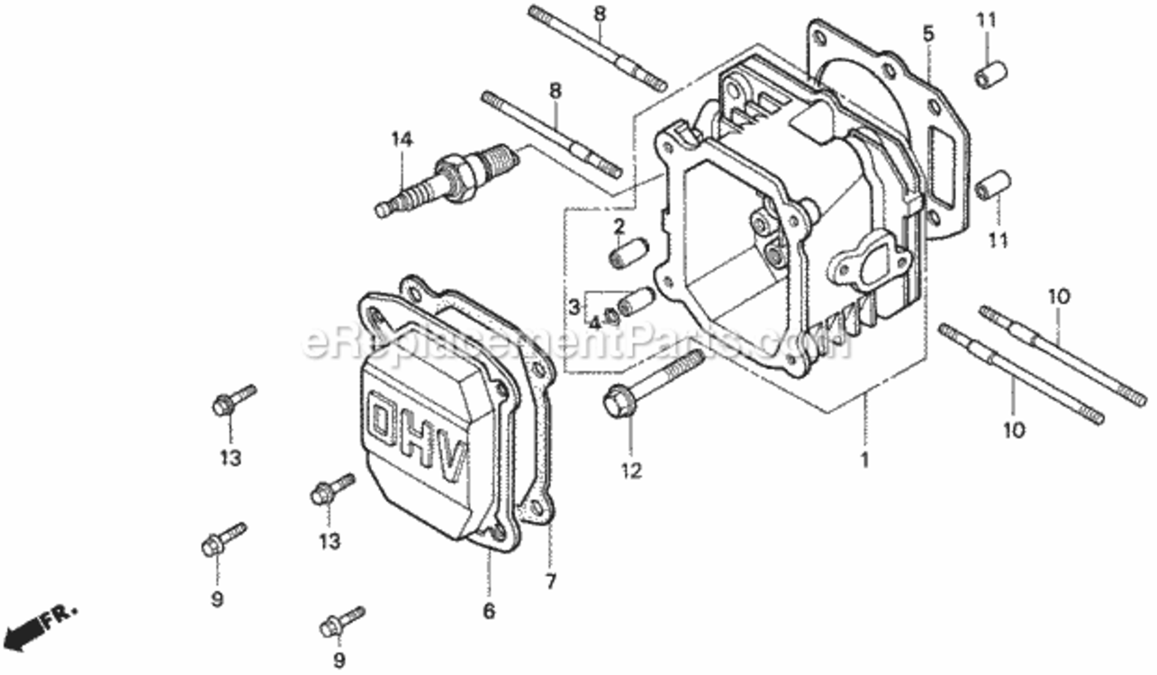 Cylinder Head Diagram and Parts List for Type HMAVIN# MZAM-6000001 Honda Lawn Mower