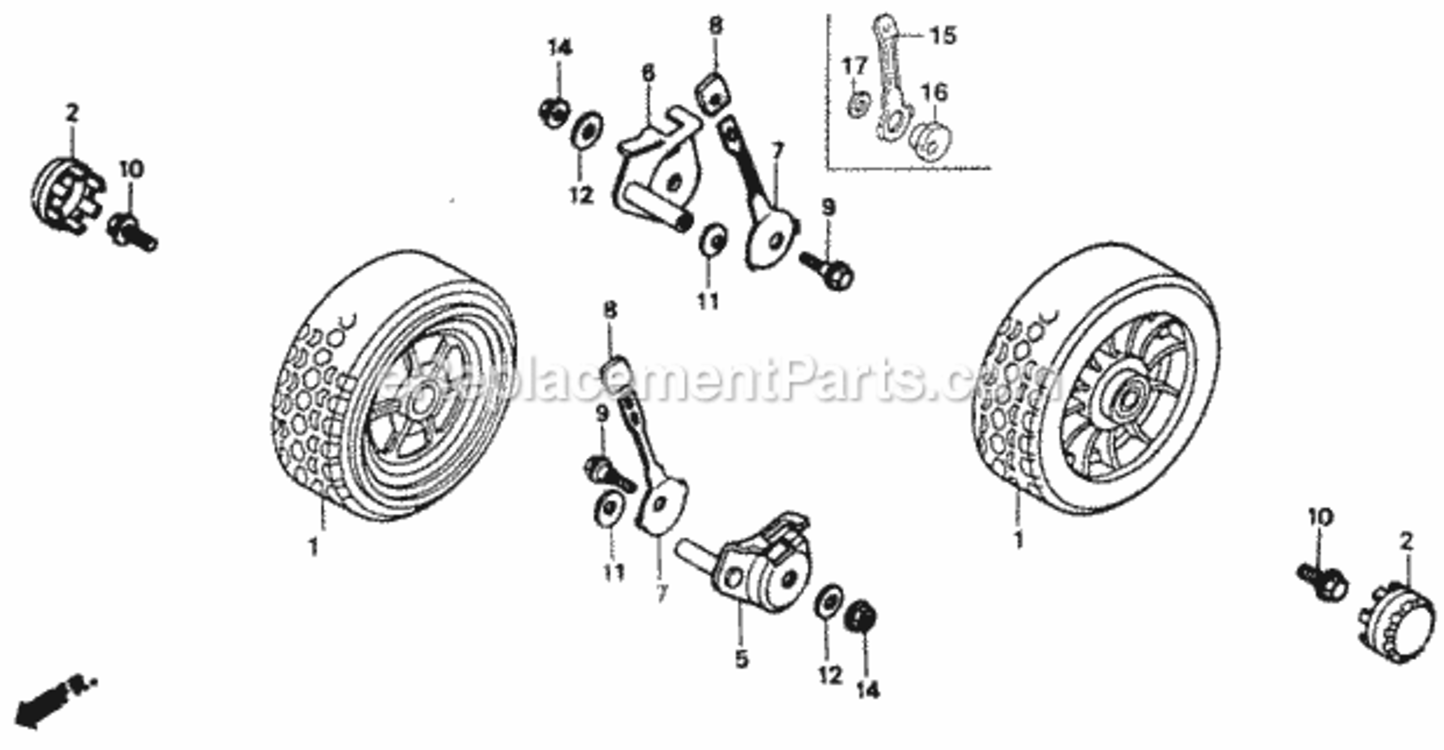 Front Wheel Diagram and Parts List for Type SXA#VIN# MACR-6000001 Honda Lawn Mower