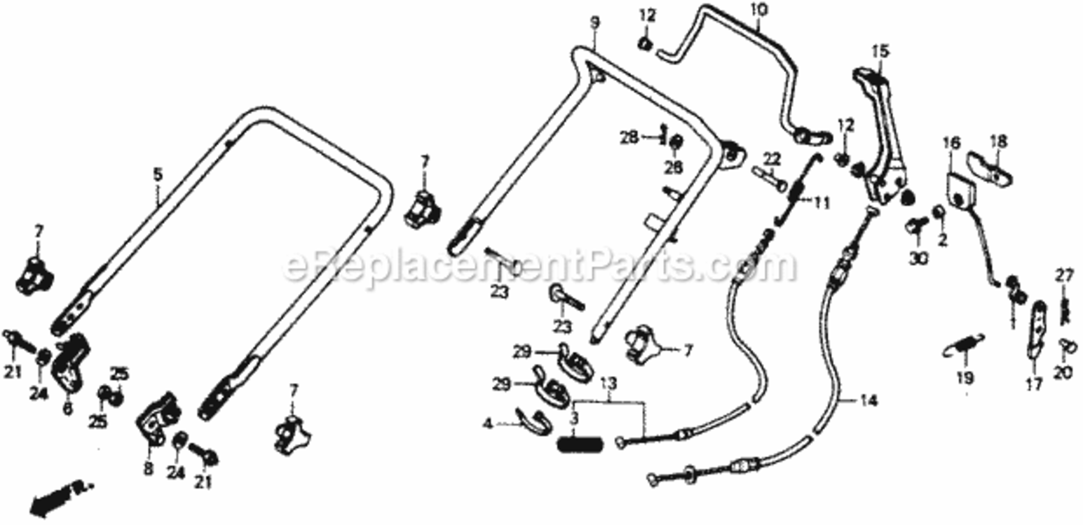 Handlebar Diagram and Parts List for Type SXA#VIN# MACR-6000001 Honda Lawn Mower