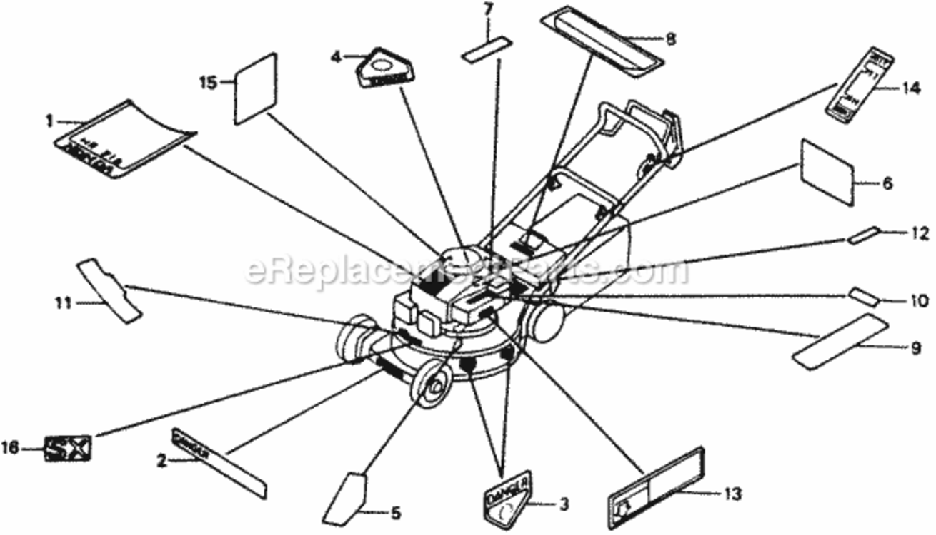 Labels Diagram and Parts List for Type SXA#VIN# MACR-6000001 Honda Lawn Mower