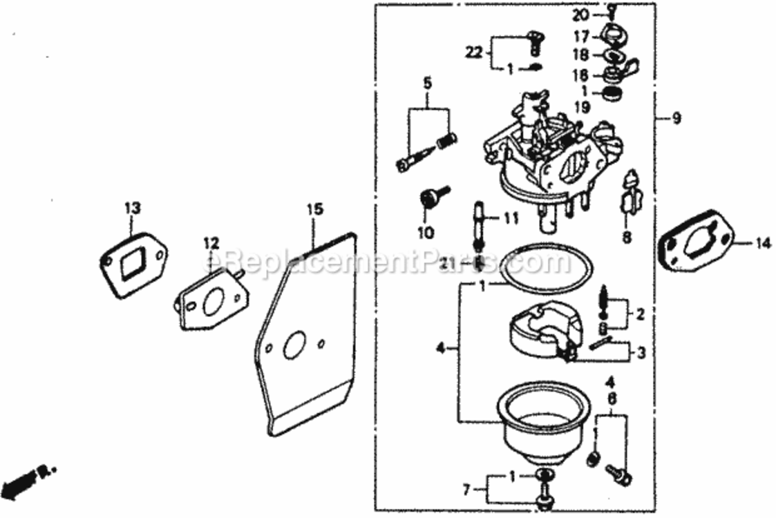 Carburetor Diagram and Parts List for Type SXA#VIN# MACR-6000001 Honda Lawn Mower