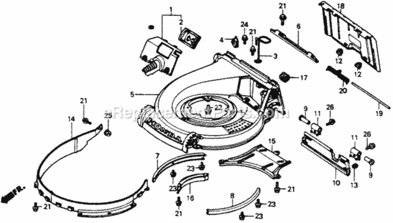 Cutter Housing Diagram and Parts List for Type SXA#VIN# MACR-6000001 Honda Lawn Mower