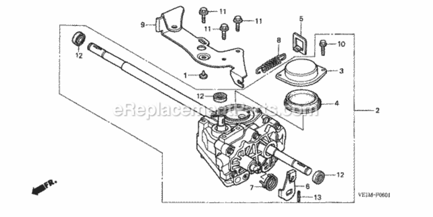 Transmission Diagram and Parts List for Type HXAVIN# MAAA-1000001 Honda Lawn Mower