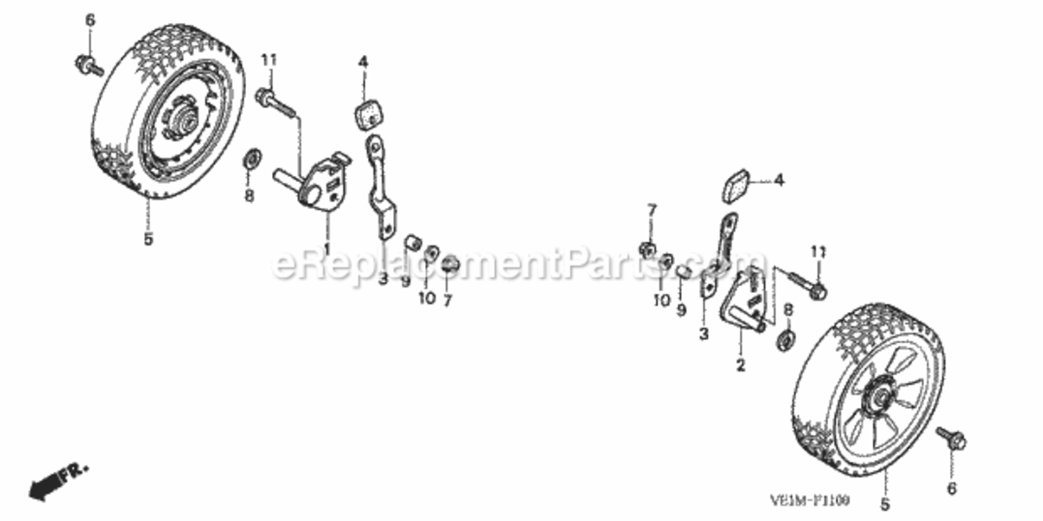 Front Wheel Diagram and Parts List for Type HXAVIN# MAAA-1000001 Honda Lawn Mower