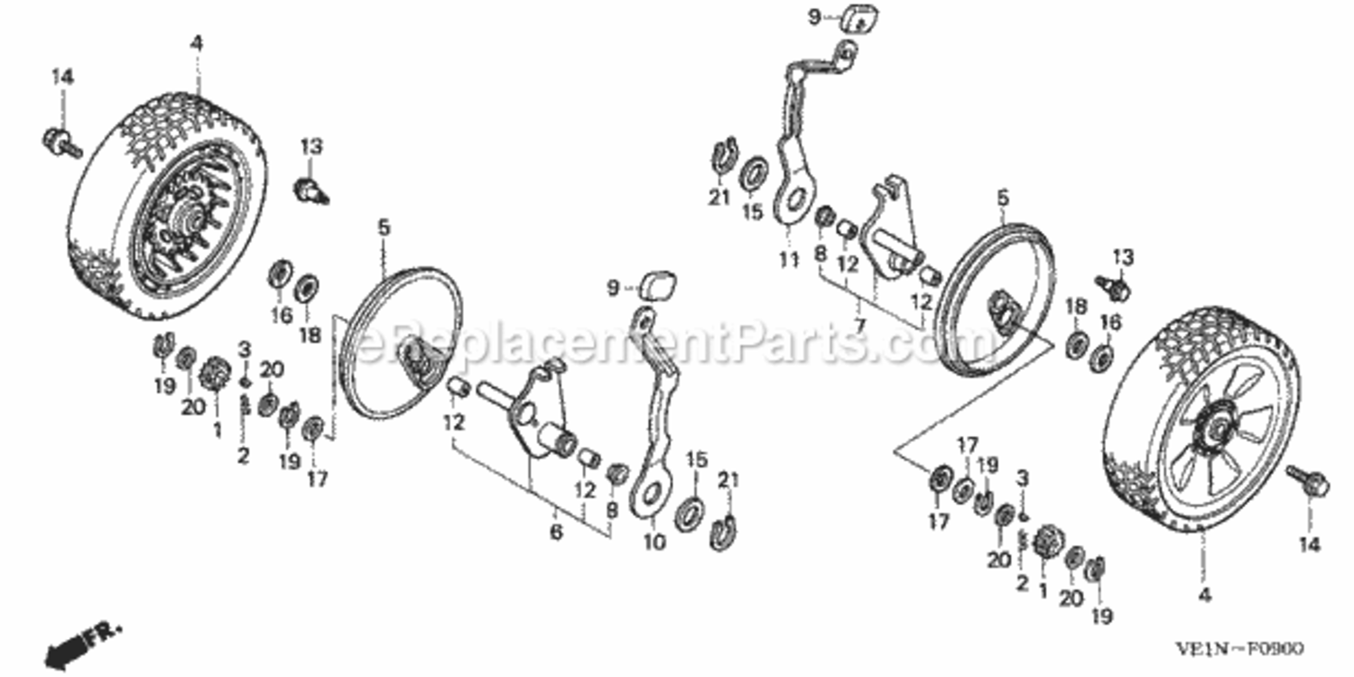 Rear Wheel Diagram and Parts List for Type HXAVIN# MAEA-1000001 Honda Lawn Mower