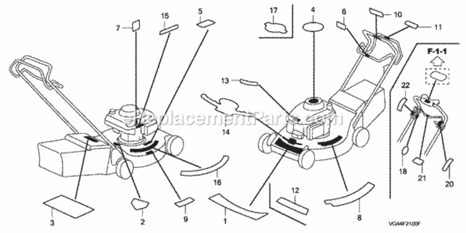 Label 2 Diagram and Parts List for HRR216K2 Type SDAAVIN# MZCG-6700001 to MZCG-7199999 Honda Lawn Mower
