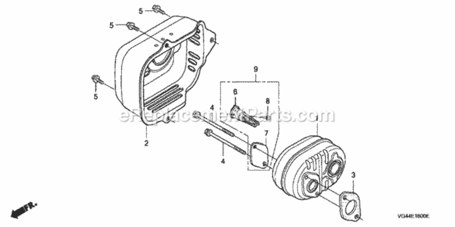 Muffler Diagram and Parts List for HRR216 Type PDAVIN# MZCG-6000001 to MZCG-6152286 Honda Lawn Mower