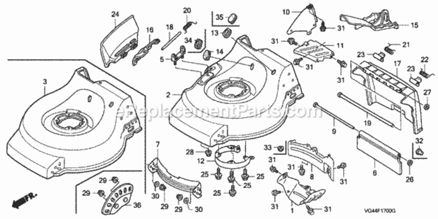 Cutter Housing Diagram and Parts List for HRR216 Type PDAVIN# MZCG-6000001 to MZCG-6152286 Honda Lawn Mower