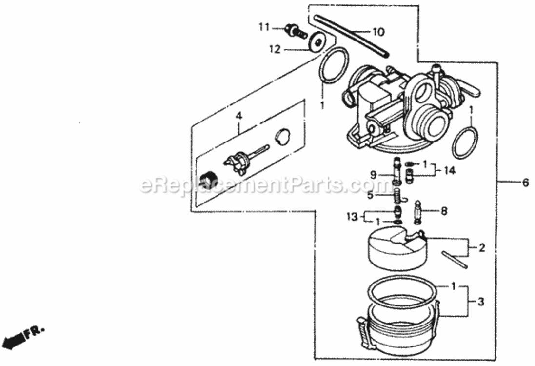 Carburetor Diagram and Parts List for Type PAVIN# VA2-6000001 Honda Lawn Mower