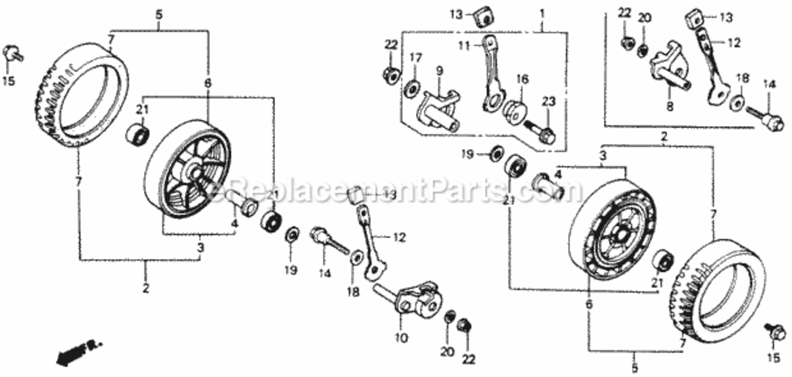 Front Wheel Diagram and Parts List for Type PAVIN# VA2-6000001 Honda Lawn Mower