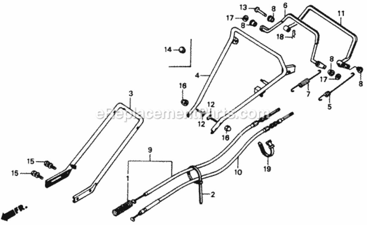 Handlebar Diagram and Parts List for Type SAVIN# VA2-6000001 Honda Lawn Mower