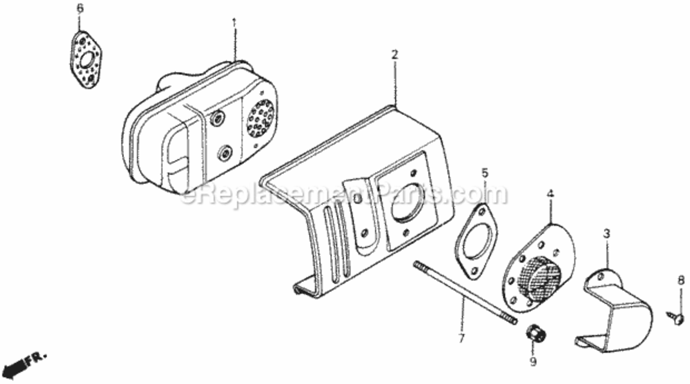 Muffler Diagram and Parts List for Type SVAVIN# VA2-6000001 Honda Lawn Mower
