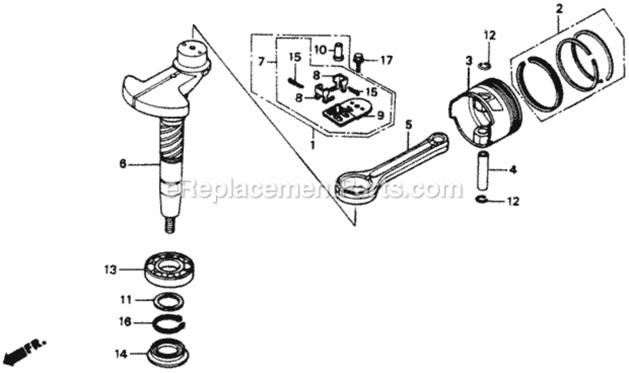 Crankshaft Diagram and Parts List for Type SVAVIN# VA2-6000001 Honda Lawn Mower