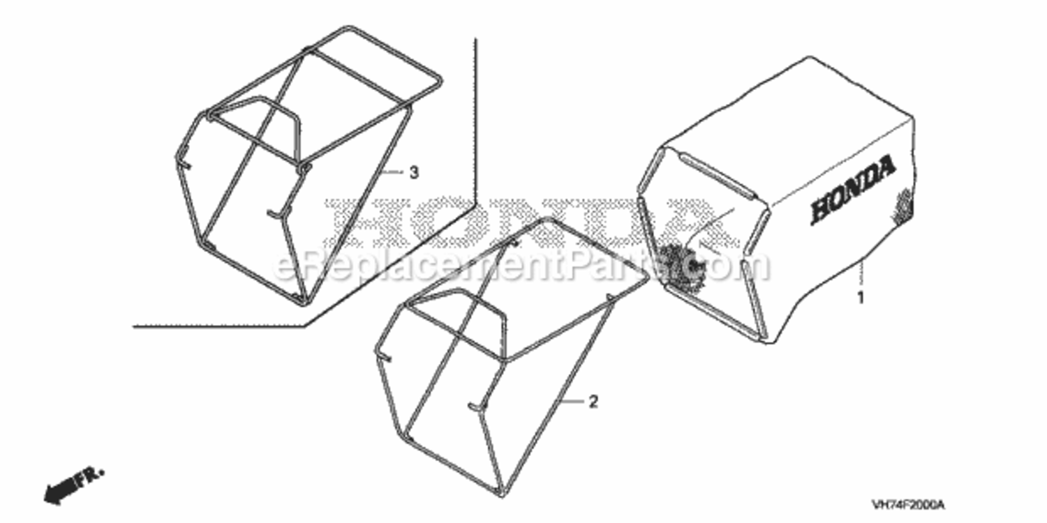 Grass Bag Diagram and Parts List for Type HXAAVIN# MAGA-1500001 Honda Lawn Mower