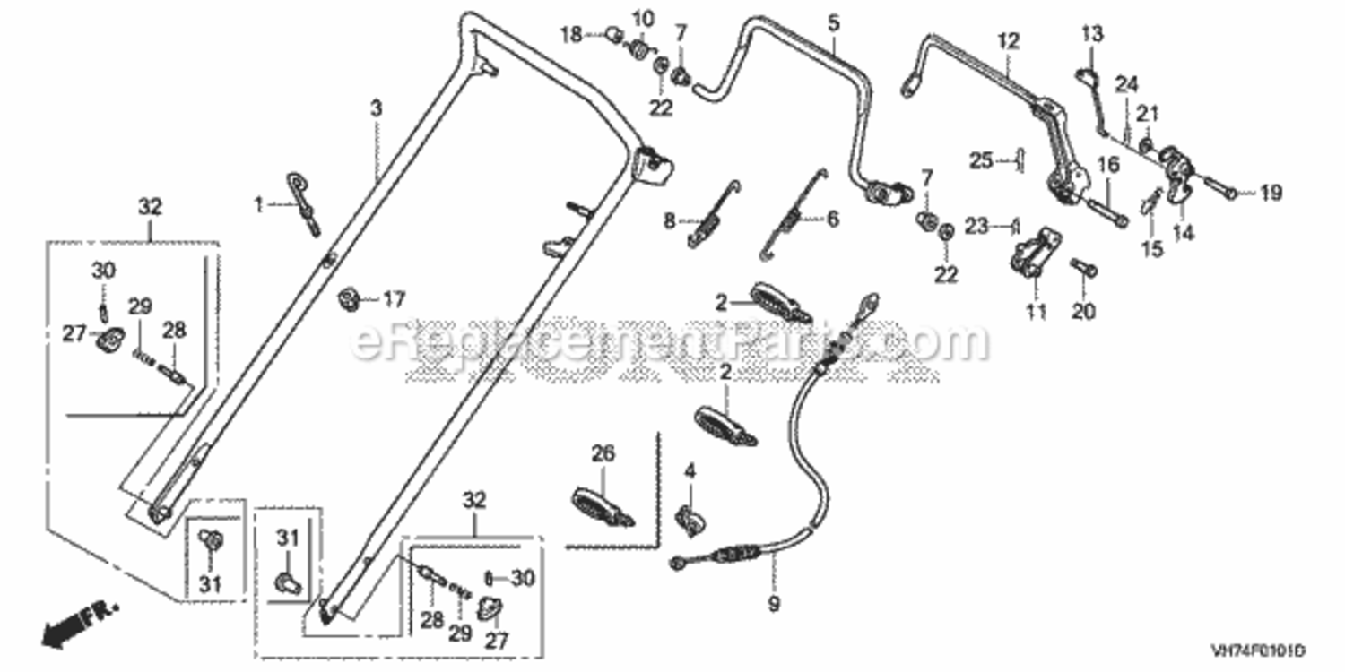 Handlebar 2 Diagram and Parts List for Type HXAAVIN# MAGA-1500001 Honda Lawn Mower