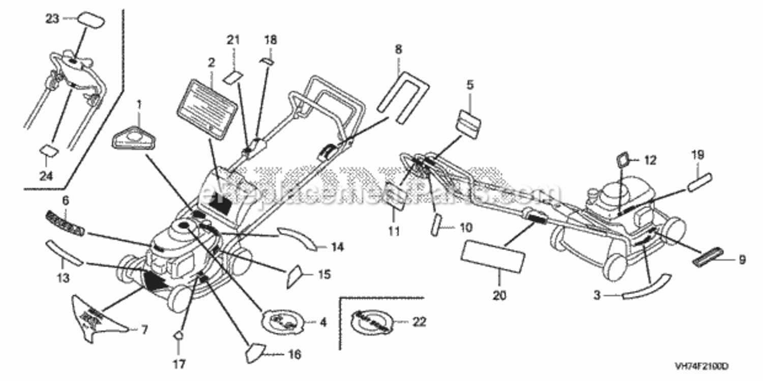 Labels 2 Diagram and Parts List for Type HXAAVIN# MAGA-1500001 Honda Lawn Mower