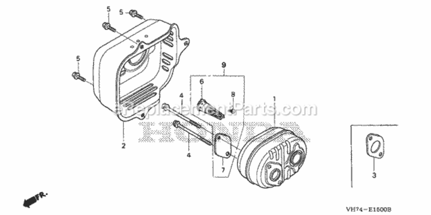 Muffler Diagram and Parts List for Type HXAAVIN# MAGA-1500001 Honda Lawn Mower
