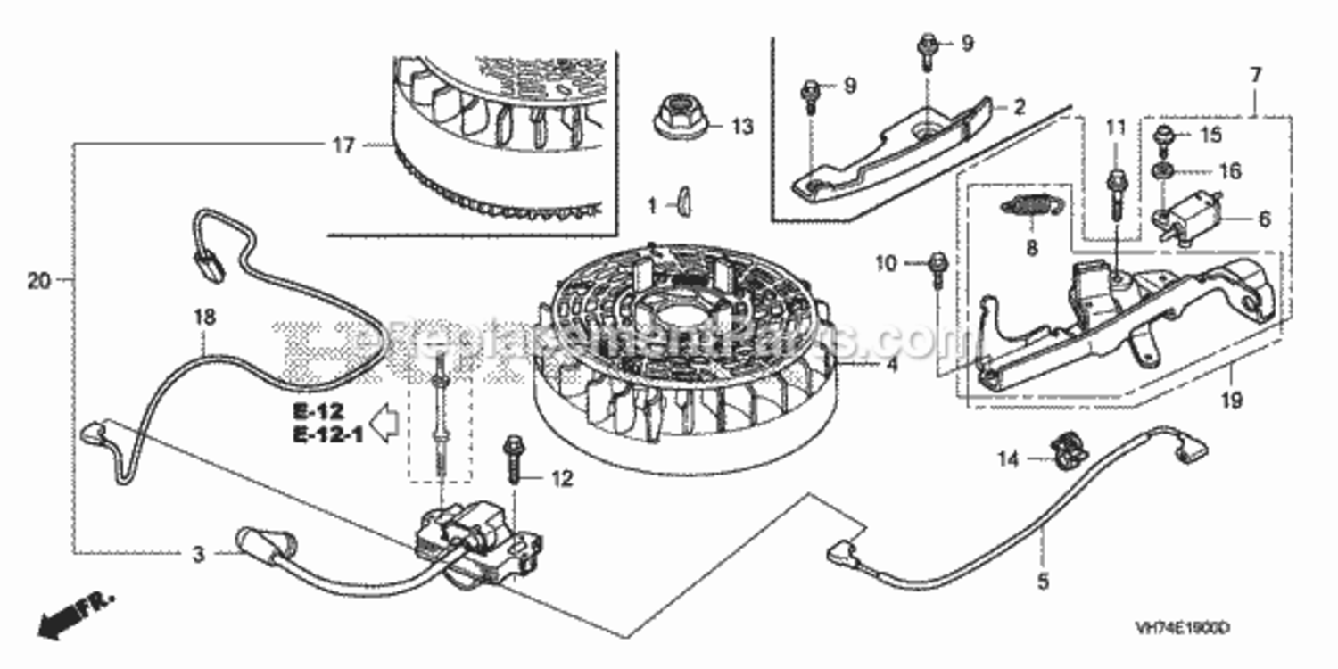 Flywheel + Ignition Coil Diagram and Parts List for Type HXAAVIN# MAGA-1500001 Honda Lawn Mower