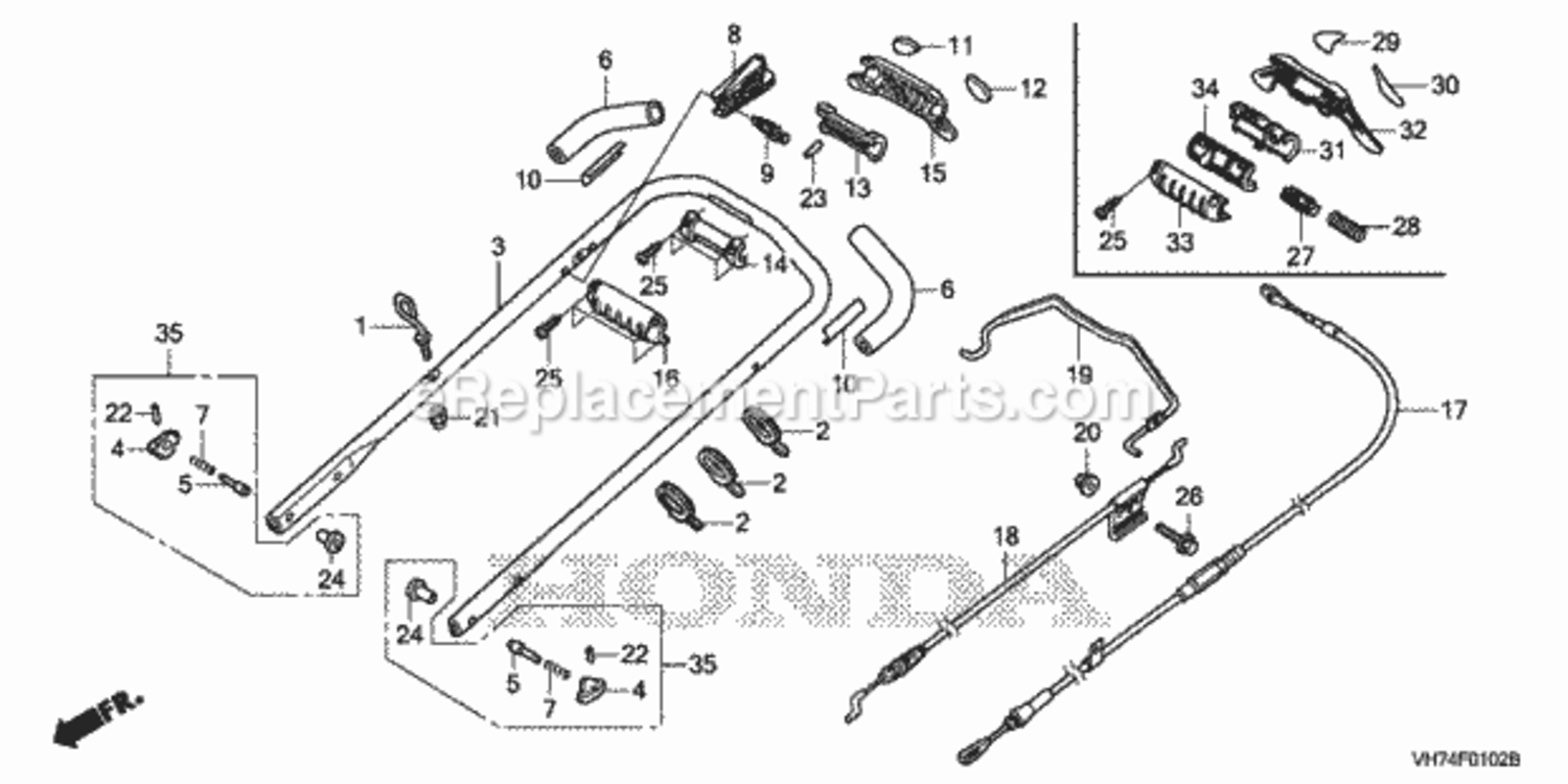 Handlebar 3 Diagram and Parts List for Type VKAAVIN# MAGA-1500001 Honda Lawn Mower