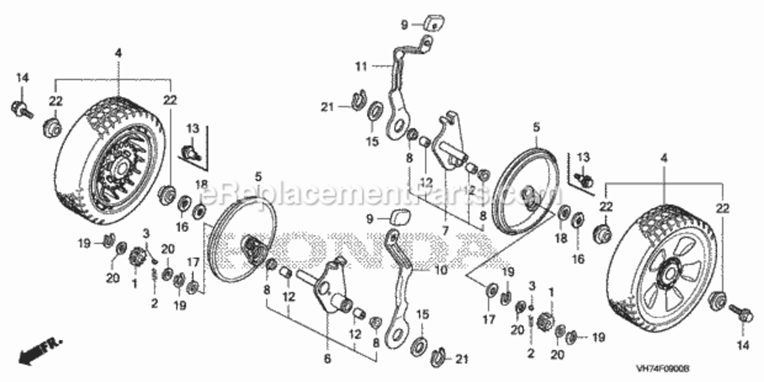 Rear Wheel Diagram and Parts List for Type VKAAVIN# MAGA-1500001 Honda Lawn Mower