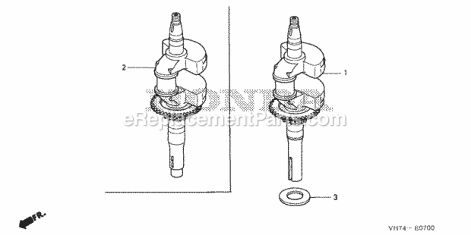 Crankshaft Diagram and Parts List for Type VKAAVIN# MAGA-1500001 Honda Lawn Mower