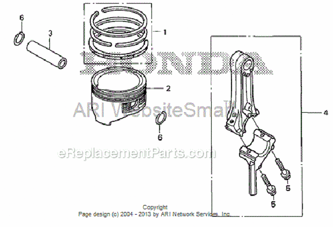 Piston + Connecting Rod Diagram and Parts List for Type ASAVIN# SZBG-6000001 to SZBG-6099999 Honda Snow Blower