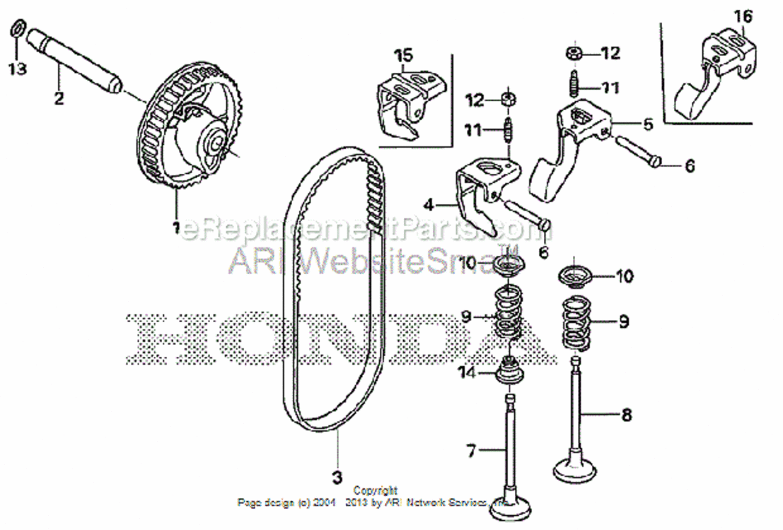 Camshaft Diagram and Parts List for Type ASAVIN# SZBG-6000001 to SZBG-6099999 Honda Snow Blower